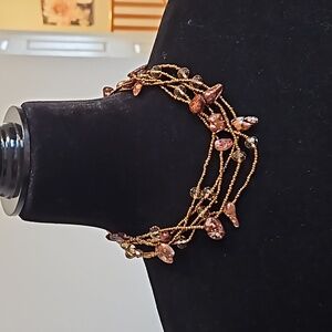 #0166 vintage? necklace 5 Strand Necklace Mixed Beads Bronze